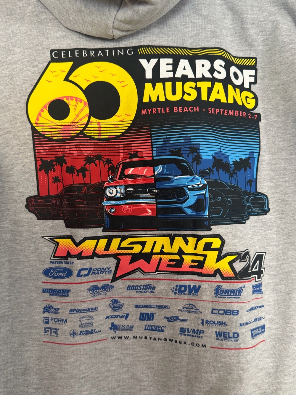 Mustang Week 2024 Hoodie Large 60 Years Ford Mustang Myrtle Beach Car Graphic